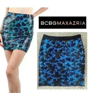 BCBG Paris metallic mini sequin skirt cobalt blue size  0